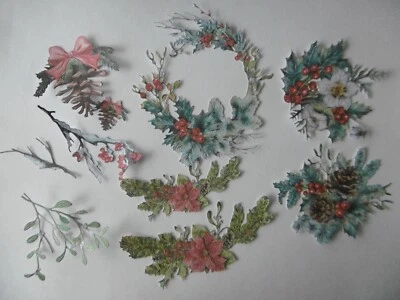 £3.55 • Buy Die Cut*Two Red Robins*CHRISTMAS*HOLLY*WREATH*POINSETTIA*FIR CONE*Card*Topper