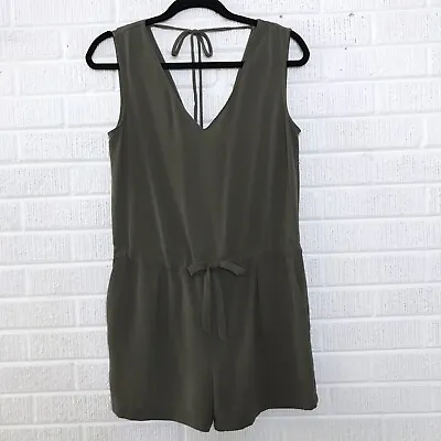 Zara Small S Olive Green Romper Playsuit Tie Back Drape VBack Tie Front Tie Back • $11.25