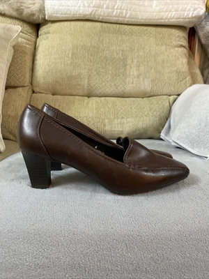 £10 • Buy M&S Footglove Brown Leather Block Heel Court Shoes BNWOB Size 4uk Women’s New
