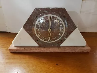 Circa 1930 British Art Deco Marble Wind-Up Mantle Clock • $195