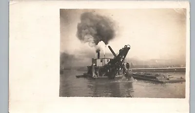 DREDGE BOAT Minneapolis Mn Real Photo Postcard Rppc River Barge Steam Shovel • $17.65