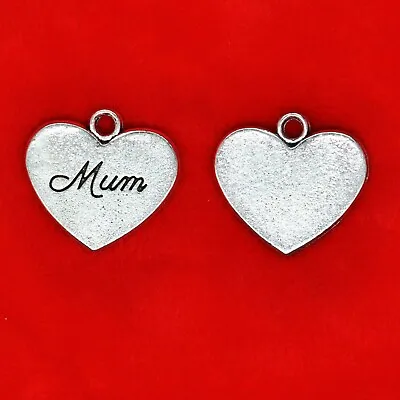 3 X Tibetan Silver Mum Mom Mother Love Heart Charms Pendants • £2.49