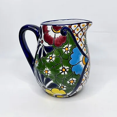 Talavera Pitcher Folk Art Multicolor Mexican Hand Painted Pottery Kitchen 6” • $24.89