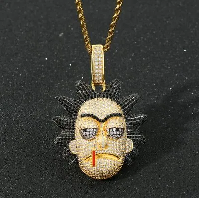 Cartoon Cz Pendant & Gold Chain Necklace Iced Out Bling Shine Jewellery • £14.99