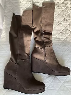 Miss KG Harley2 Taupe/Grey Knee High Wedge Boots Size 37 • £35