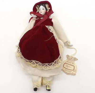 1982 Enesco Victorian Red Bonnet Apron Porcelain Nostalgic Monica Doll 8  • $8.43