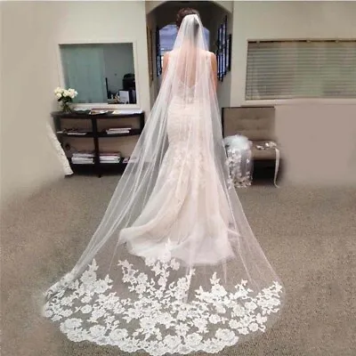 RULTA White Ivory Cathedral Wedding Bridal Veils Lace Applique Edge Veil Comb 3M • £14.89