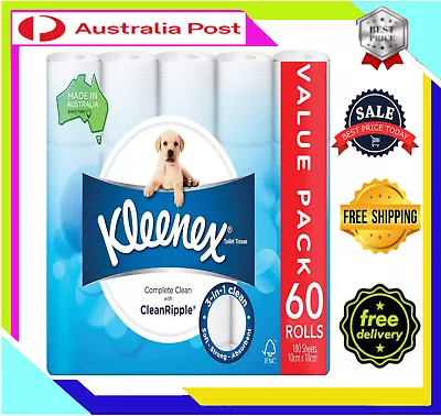 Kleenex Complete Clean Toilet Paper 60 Count (1x60 Rolls) - Free Postage • $36.91