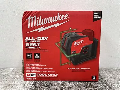 Milwaukee 3622-20 M12 Green Laser Level Cross Line & Plumb Points Tool Only NEW • $229.99