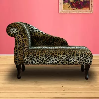 Leopard Print Chaise Longue Sofa Small Handmade Accent Chair Animal Stud Fabric • £352