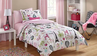 French Style Printed Paris Bed-in-a-Bag Twin With Comforter Sham Pillowcases • $35.62