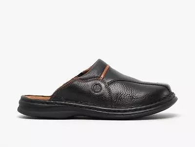 Josef Seibel KLAUS Mens Leather Slip-On Mule Clogs Sandals Black/Cognac • £72.02