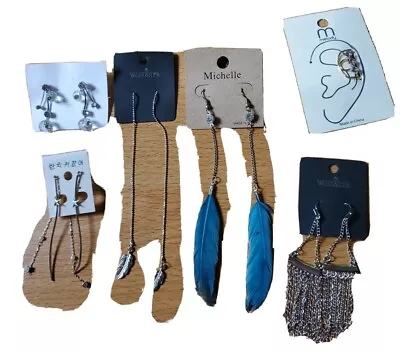 $9.82 • Buy Earning Lot 6 Pieces Five Earrings One Side Ear Crawler Threader Feather Dangle