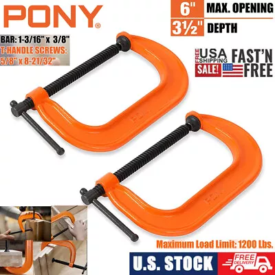 Pony 6-inch C-Clamp 2-Pack Set Clamps 1200lbs Load Heavy Duty For Woodworking • $27.99