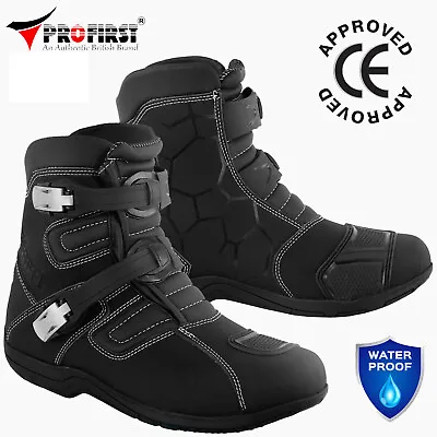 Mens Motorbike Riding Boots Motorcycle Waterproof Leather Touring Shoes Armoured • £59.99