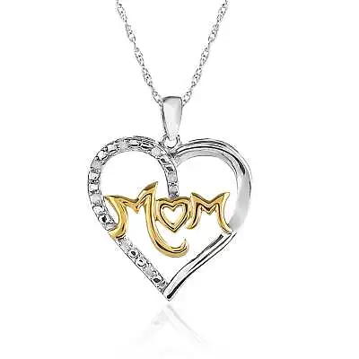 1/10 Cttw Diamond Mom Heart Necklace In Two Tone Rhodium Plated Sterling Silver • $59.99