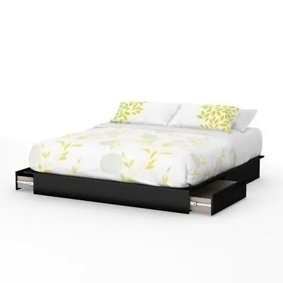 $302.90 • Buy Full Queen King Size Black Wooden Platform Bed Frame 2 Under Bed Storage Drawers