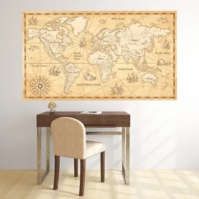 Vintage Style World Map Wall Sticker WS-51366 • £11.98