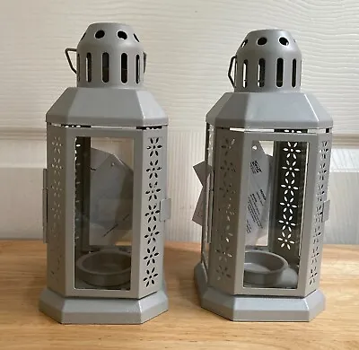2 X BRAND NEW IKEA ENRUM Grey In/Outdoor Lantern For Tealight Size 22cm • £10