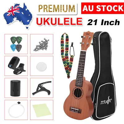$41.85 • Buy 21 Inch Soprano Ukulele Mahogany Ukelele Kit With Carry Case Uke Strap Strings