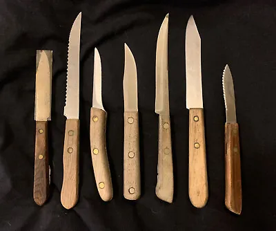 $12.99 • Buy Vintage Lot: 7 Wooden Handle Knives Chicago Cutlery, Geneva, Flint, WR Case