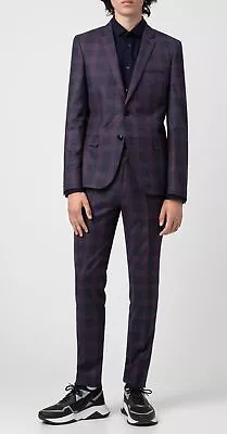 Hugo Boss Men's 'Arti/Hesten' EXTRA SLIM FIT Plaid Wool Purple Suit 36R • $365