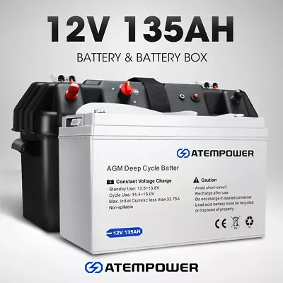 Atem Power 12V 135Ah AGM Deep Cycle Battery Portable + 12V Battery Box Type C • $309.95