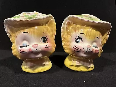 Vintage Enesco Winking Kitty Salt And Pepper Shakers Buttercup Cat Miss Priss • $34.99