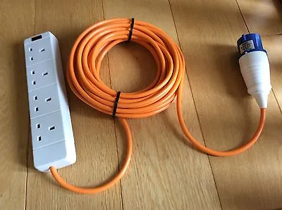 10 Meter 4 Way Electric Hook Up Lead - Orange Cable - Camping Caravan Tent Power • £21.99