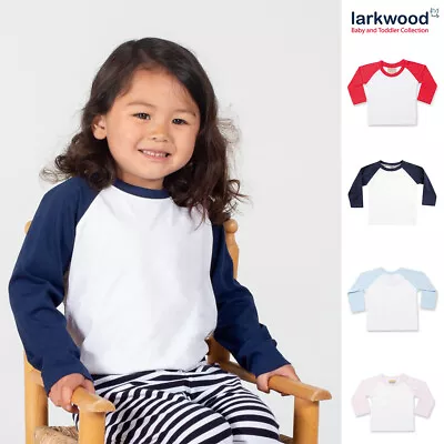 Larkwood Kids Long Sleeve Baseball T-shirt LW025- Toddler's Crew Neck Cotton Tee • £6.59