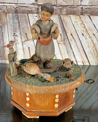 ANRI Thorens NEVER ON A SUNDAY Animated Music Box Carved Wood Girl Geese  REPAIR • $17.55