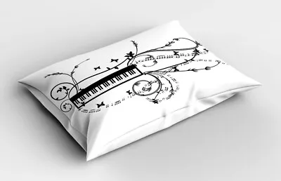 Music Pillow Sham Keyboard Curlicue Motif Art • £14.99