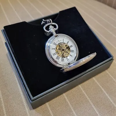 David Aster Silver Patterned Half Hunter Mechanical Pocket Watch – PW-03 • £49.99