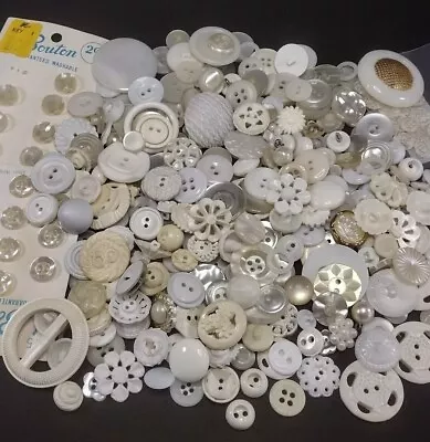 Mixed Lot Vtg Buttons Craft Stash For Crafting Sewing White Ivory Cream Color • $18