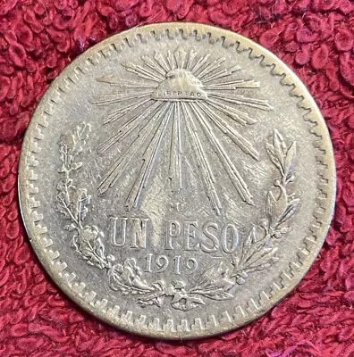 Mexico 1919 Key Date Cap And Rays One Un Peso - Silver Coin • $85