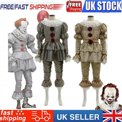 Halloween Men Kids Stephen King's It Pennywise Clown Cosplay Mask Costume Outfit • £8.99