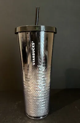 Starbucks Black/Silver Ombre Sequin Acrylic Cold Cup Tumbler 24 Oz 2018 Holiday • $11.99