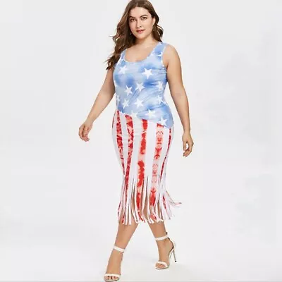 American Stars And   Vest Dress Flag Fringe Dress XXXL F4L42325 • £19.26