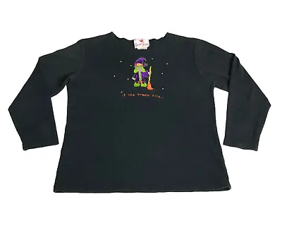 Quacker Factory Top Womens S Black Witch Halloween Broom Fits Long Sleeve Flaw • $24.83