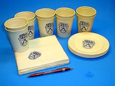 Vtg Ford Advertising Paper Cup Napkins Plates Picnic Set~sutherland Paper Co. • $55