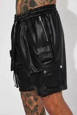 Leather Shorts Real Lambskin New Men's Black Cargo Style Cafe Racer Shorts Pant • $80