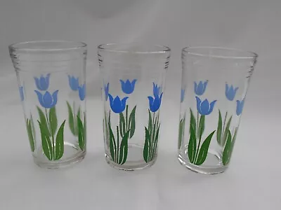 3 Vintage SWANKY SWIGS Kraft Juice Glasses 1940s Tulip Flowers Hazel Atlas Glass • $14.99