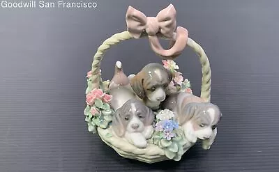 Lladro Litter Of Love Basket Of Puppies Porcelain Figurine 15  Made In Spain • $45