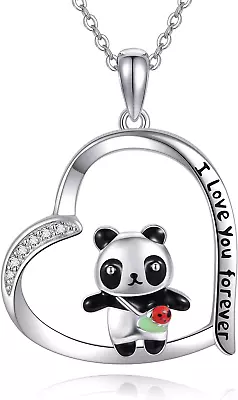 I Love You Forever Heart Panda Pendant Necklace Gifts For Women Sterling Silver • $51.88