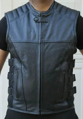 $59.99 • Buy Swat Style Perforated Leather Vest Men Motorcycle Biker Tactical Concealed Carry