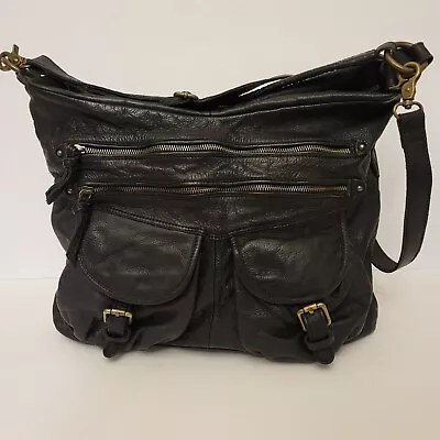 Tano Black Pebbled Genuine Leather Hobo Shoulder Bag Roomy Moto Purse  1 Handle • $39