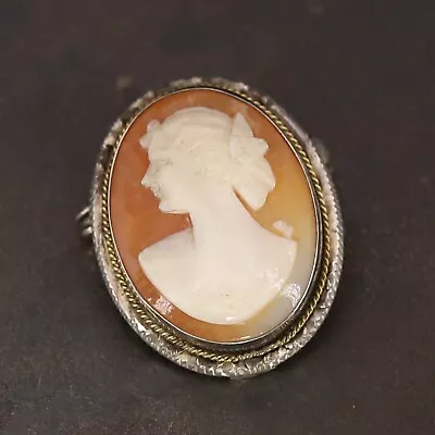 VTG Sterling Silver 800 - VICTORIAN Shell Cameo Brooch Necklace Pendant - 4g • $2.99