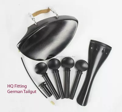 YDC Violin Ebony Fitting 8 Piece Set ------German Tailgut ----Tekka Chinrest • $28.95