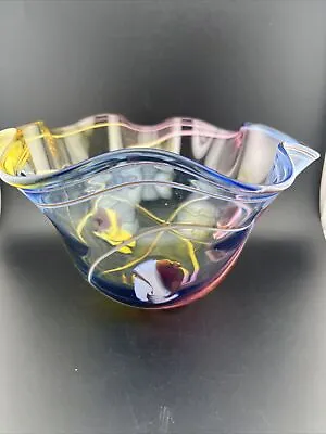 Vintage Signed Adam Jablonski Hand Blown Art Glass Poland Crystal Large Bowl • $44