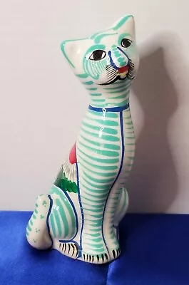 Folk Art Mexican Red Ware Pottery Cat Hand Painted Talavera 6 Inches Tall • $17